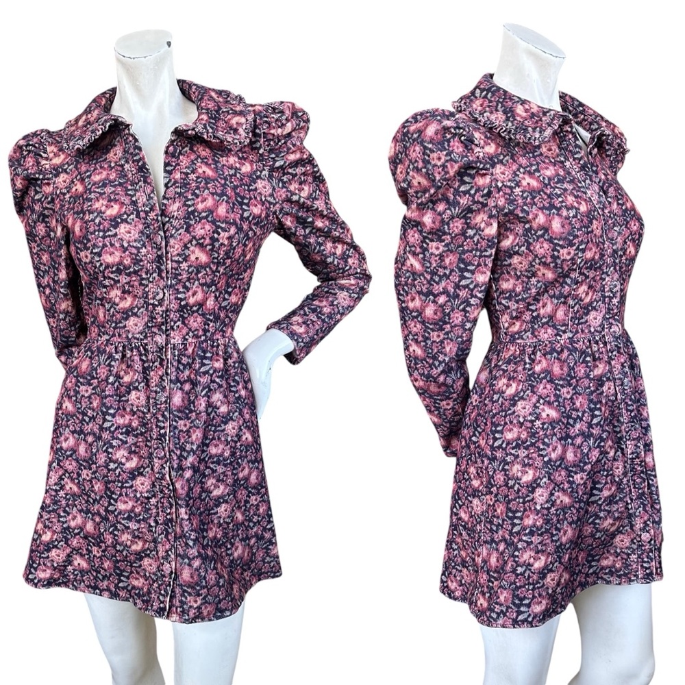 LoveShackFancy Beyers Dress in Blushing Berrys Corduroy Floral Mini Dress Size 2 - Picture 2 of 13